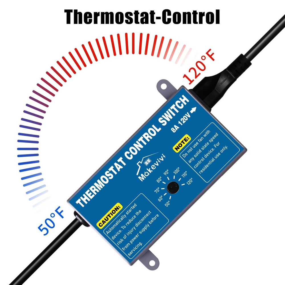 2 Pack Thermostat Controller for Attic Fan, Adjustable Temperature Control Sw...