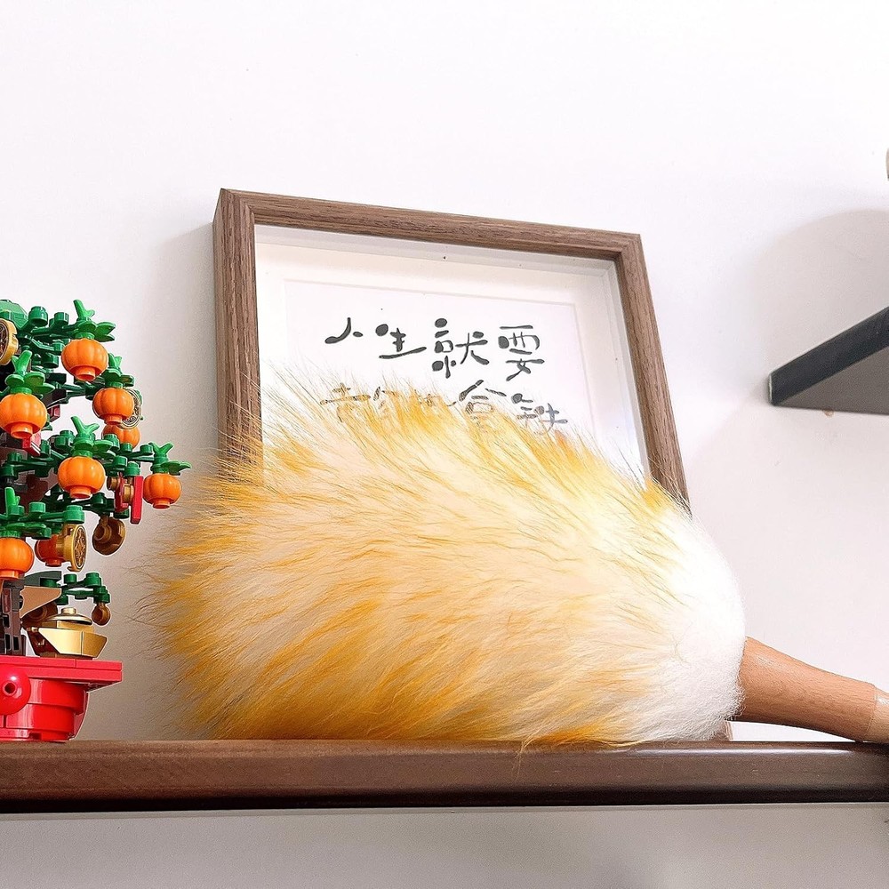 Feather Duster Lambswool Duster Cleaning,with Solid Wooden Handle,Leather Hang