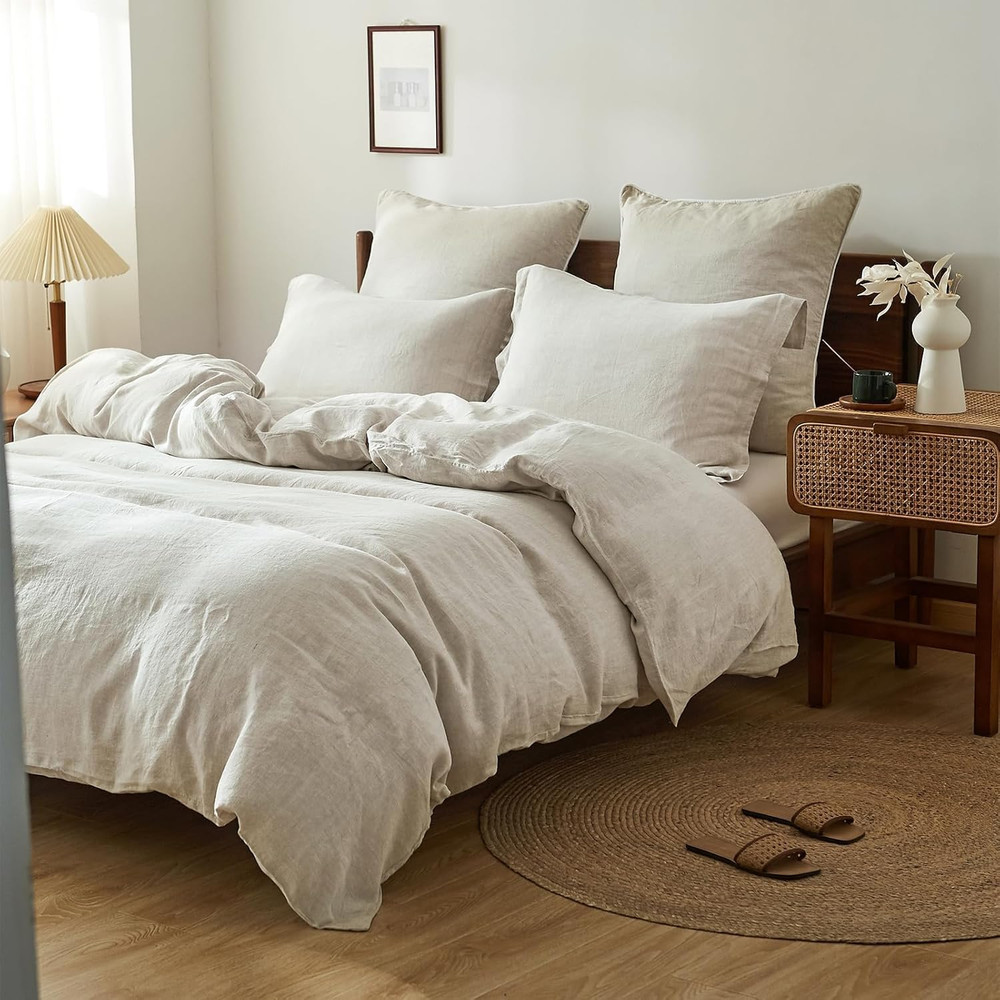 100% French Linen Pillow Shams Basic Style - (2 Pack) - Washed Solid Color