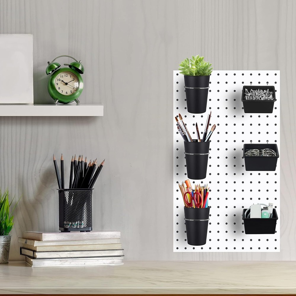 Kuhome 6 Sets Pegboard Bins Cups with Hooks, Hooks Black