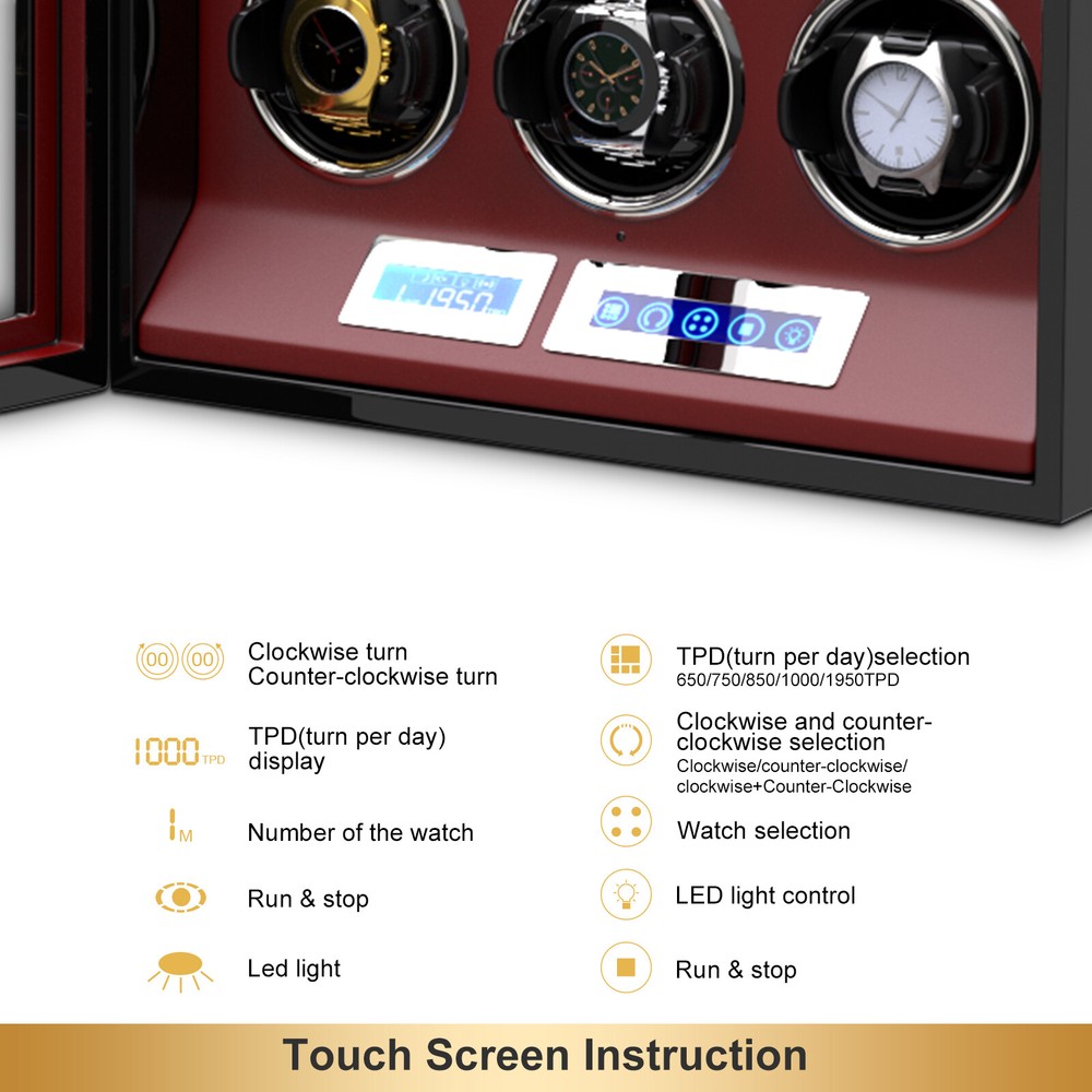 Automatic 12 Watch Winder Display Case Box LCD Touch Screen Display W/ LED Light