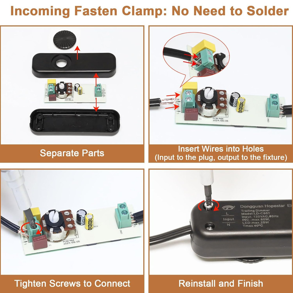 Inline Switch 2 Pack, Full Range Rotary Dimmer, Black Cord Switch Replacement fo