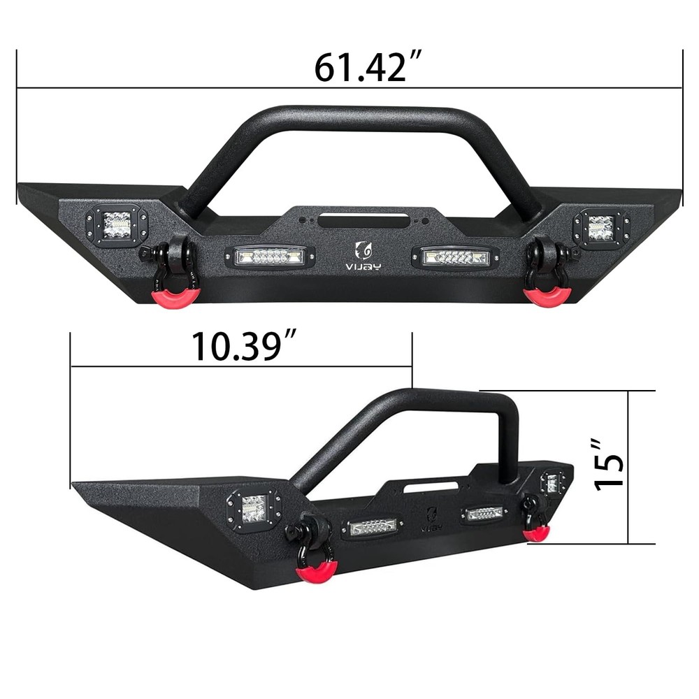 Front Bumper for Wrangler Gladiator Winch Plate 4 Lights D-Rings