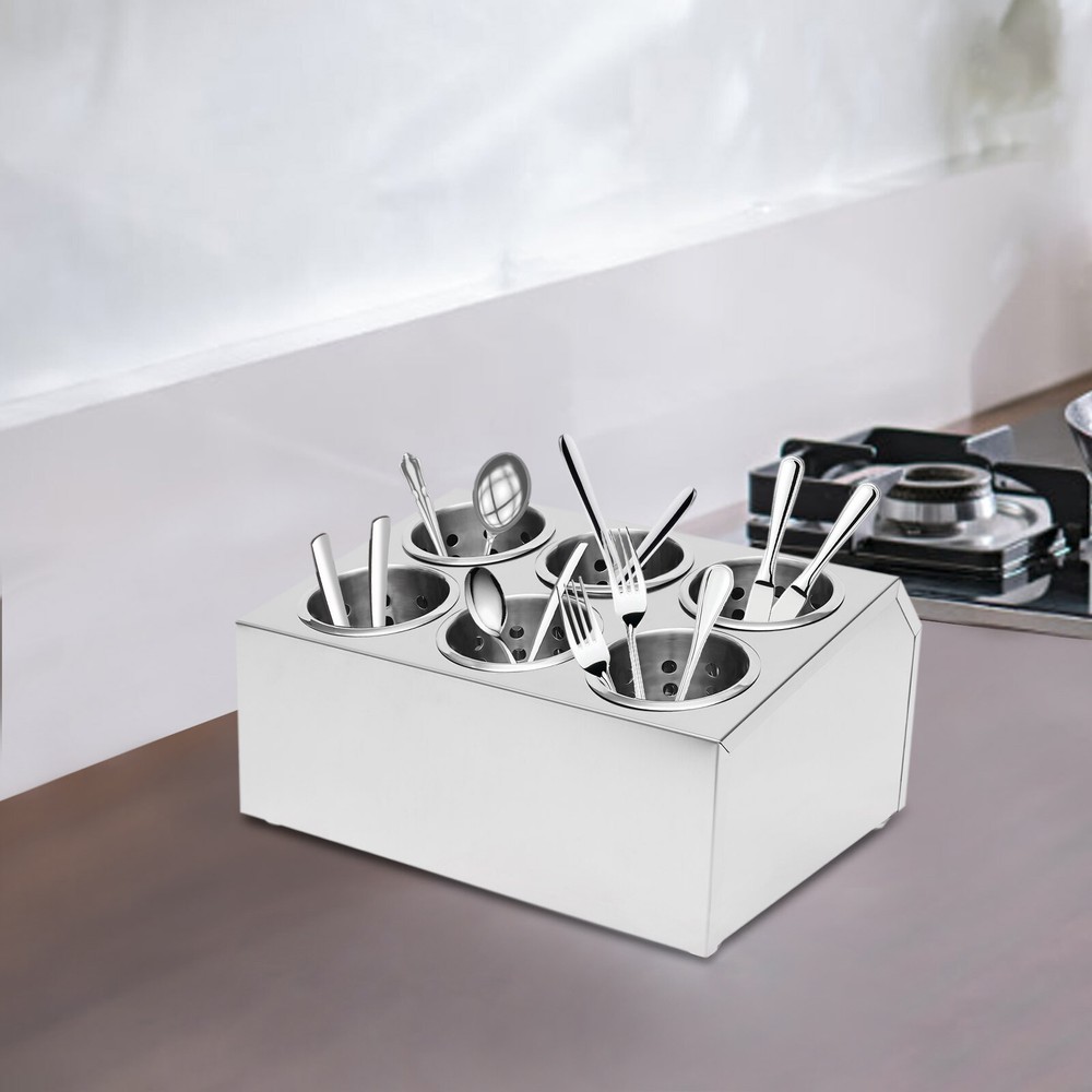6-Grids Flatware Cylinder Holder Kitchen Utensils Storage Organizer Stainless