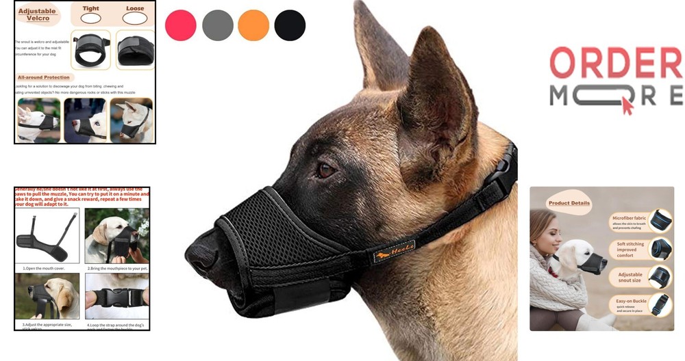 Dog Muzzle Nylon Breathable Adjustable Loop Small Medium Large Chewing Barking
