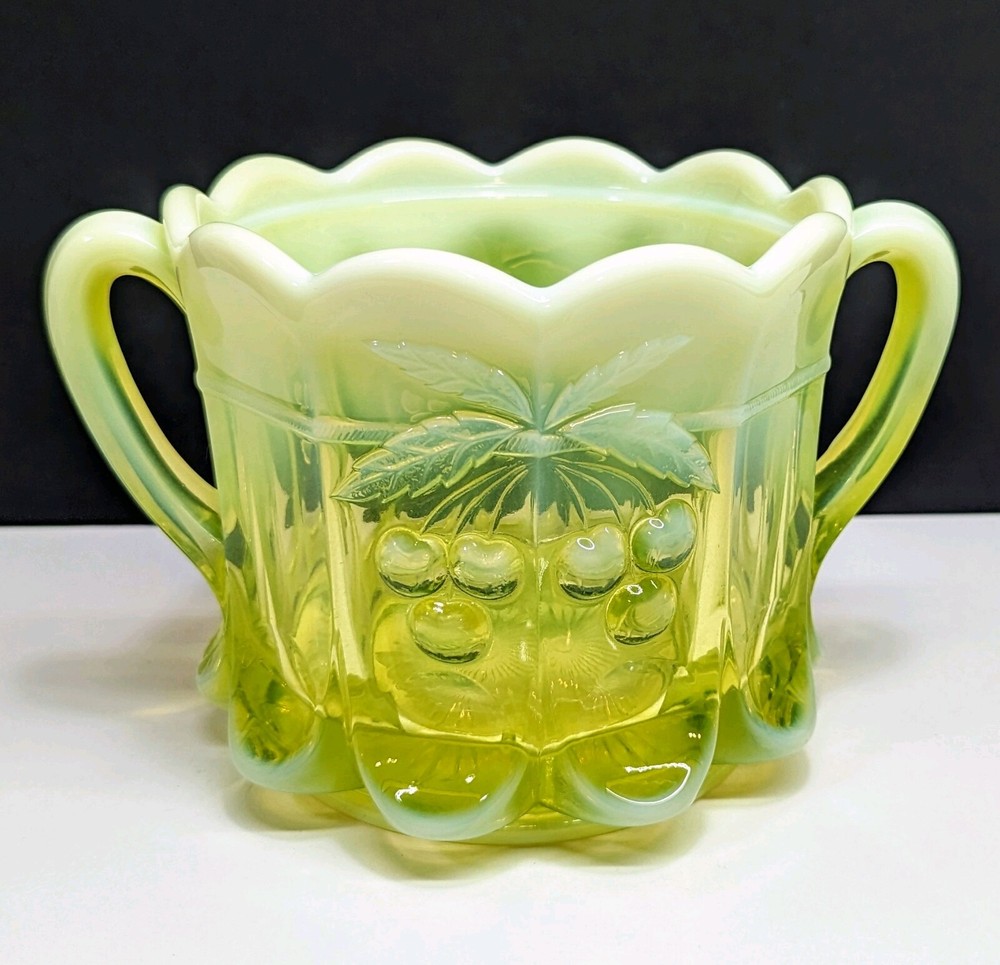 Mosser Cherry & Cable Vaseline Opal Heavy Cookie Cracker Jar Opalescent GLOWS