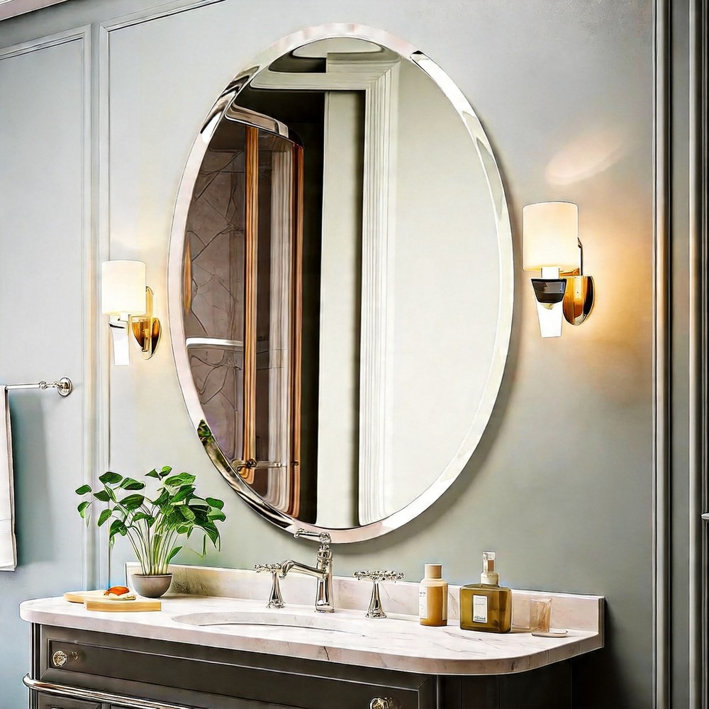24x36" Oval Frameless Wall Mirror Beveled Edge Decorative Bathroom Mirror US