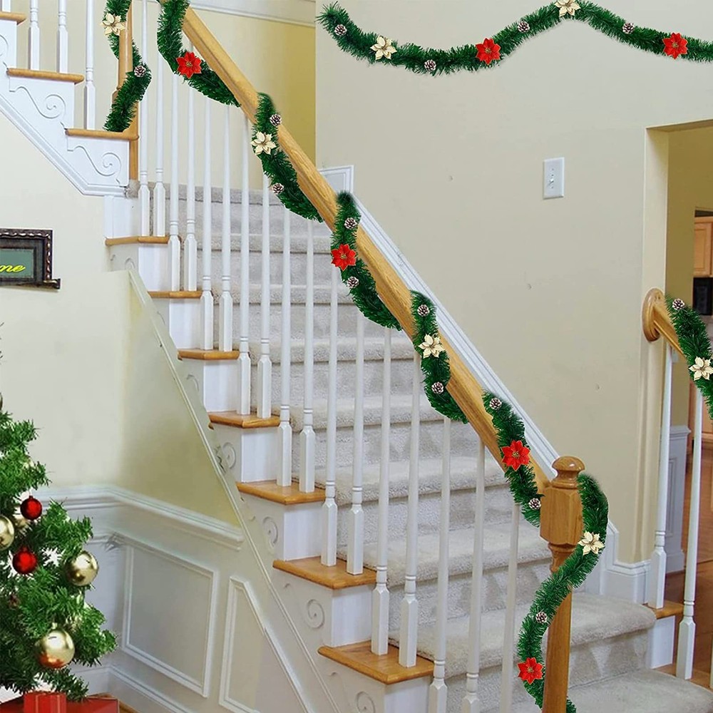 3 Pack Total 49.2 Ft Christmas Garland Decorations, 3Pack-49.2FT Total, Green