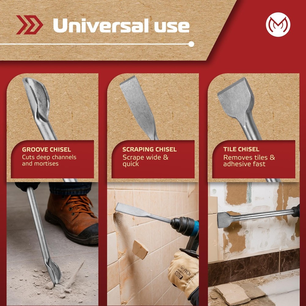 MonoPro SDS Plus Chisel Set for Rotary Hammer Drills, 6 PCS SDS Chisel Set In...