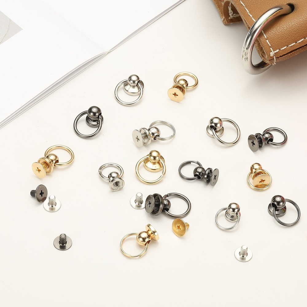 25 Pcs 0.28" Screwback Round Head Rivet with Single Ring ,White