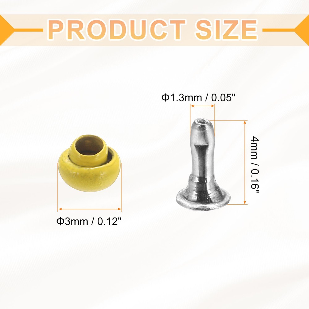 10Pcs Mini Rivet Studs 3mm Double Cap Leather Rivets Tubular Studs Yellow