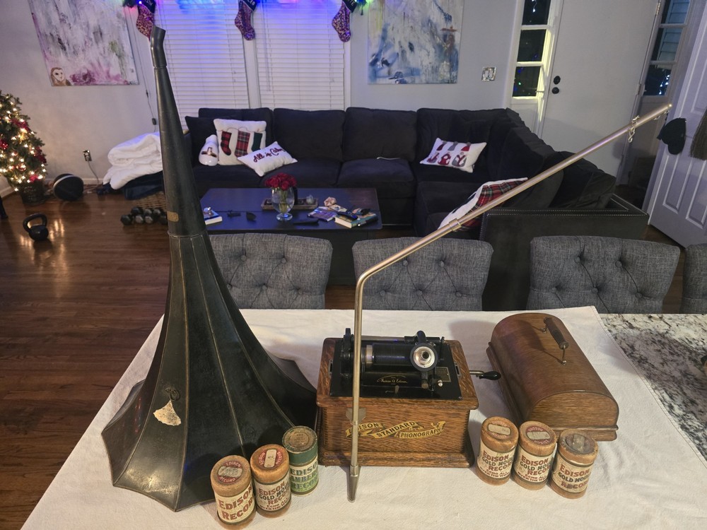 Edison Standard Phonograph w/ Horn + Extras