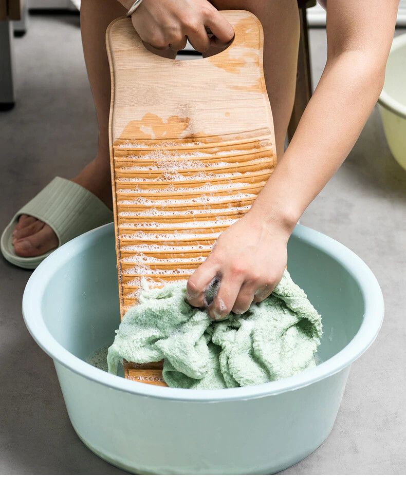 Wood Laundry Washboard Solid Bamboo Scrubbing Board Cleaning Washing Household