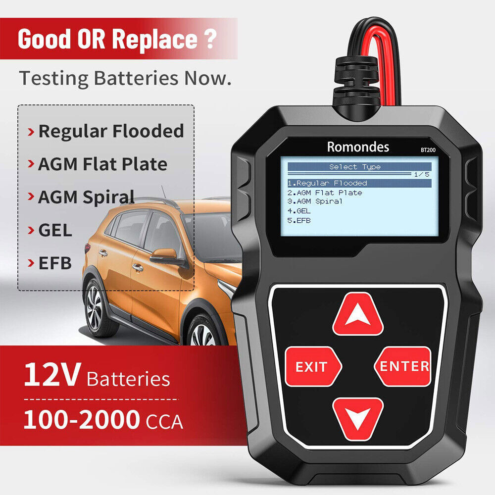 Romondes BT200 12V Car Battery Load Tester Voltmeter Cranking Charging Analyzer
