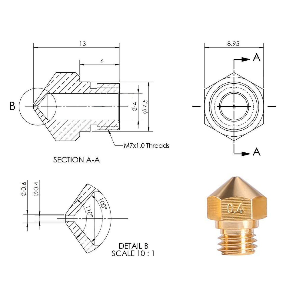 Brass nozzle nozzle for Qidi Tech X-Maker / X-Pro / X-Plus / X-Max / X-CF Pro