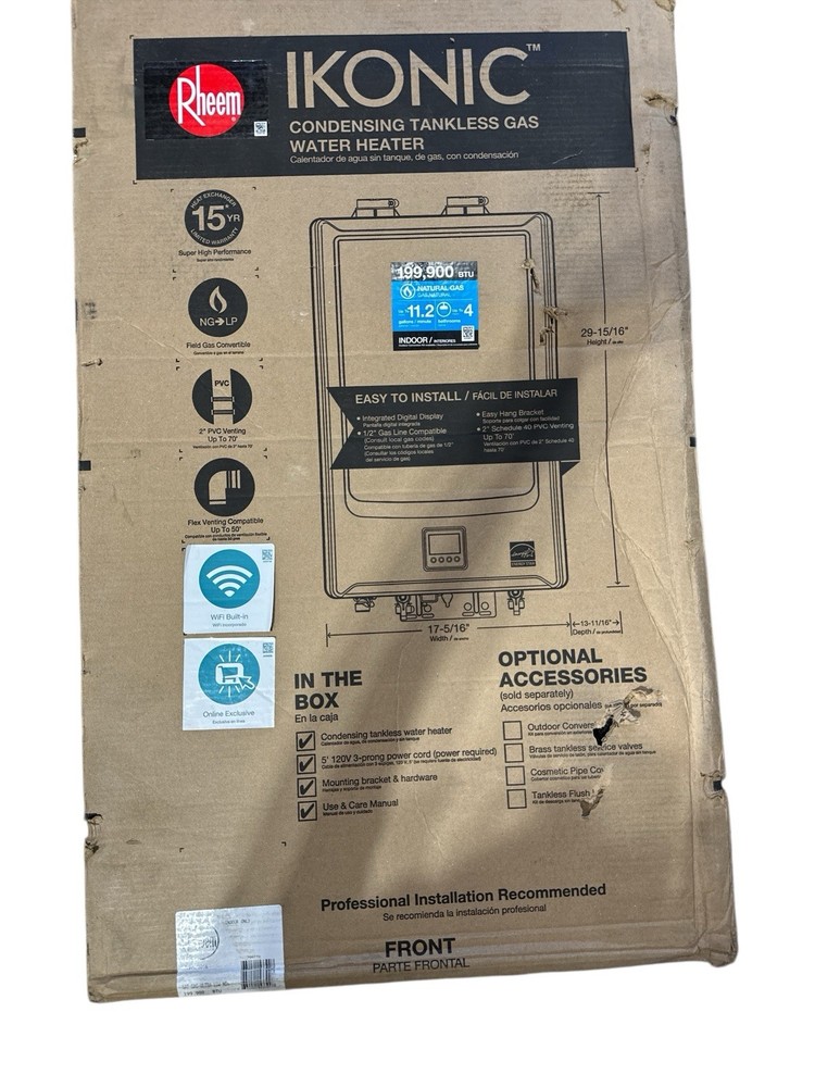 Rheem Ikonic Wi-Fi Natural Gas Tankless Water Heater ECOHS200iN (OB)