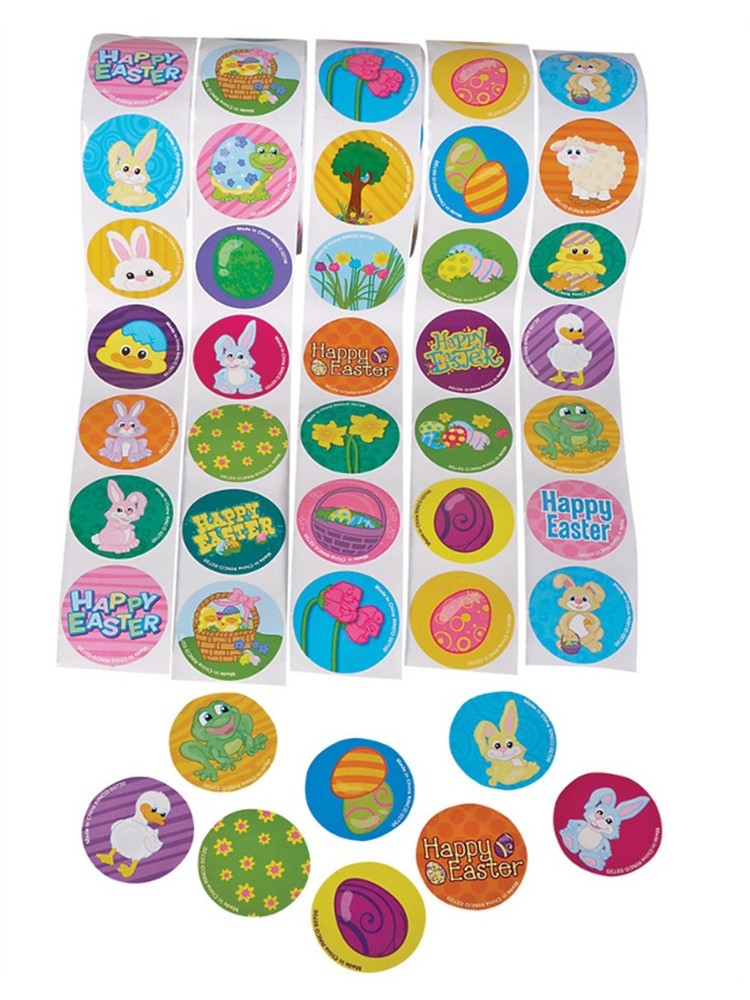 Roll of 100 Assorted 1.5" Easter Stickers - Bunny Eggs Chicks
