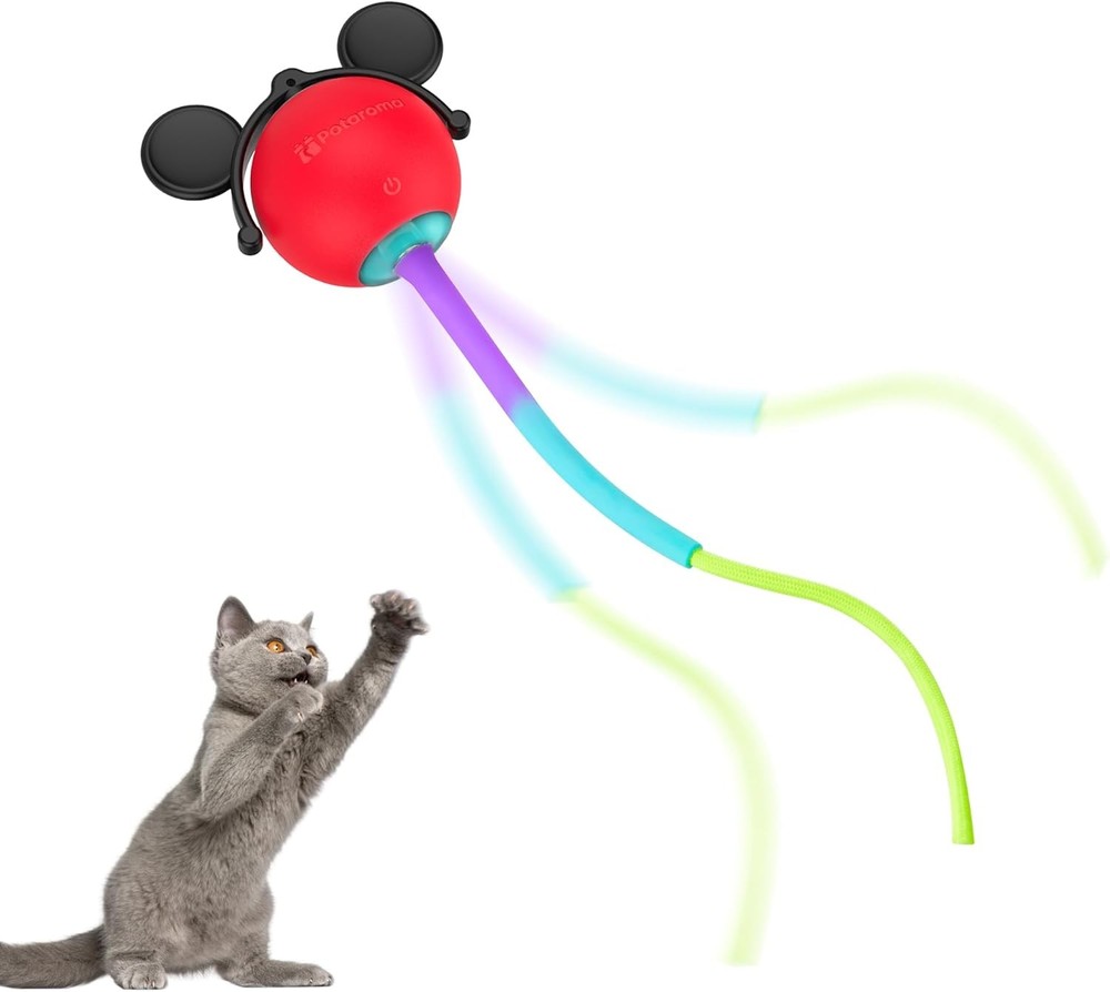 Interactive Moving Ball Cat Toys with Fluffy Tail, Charable