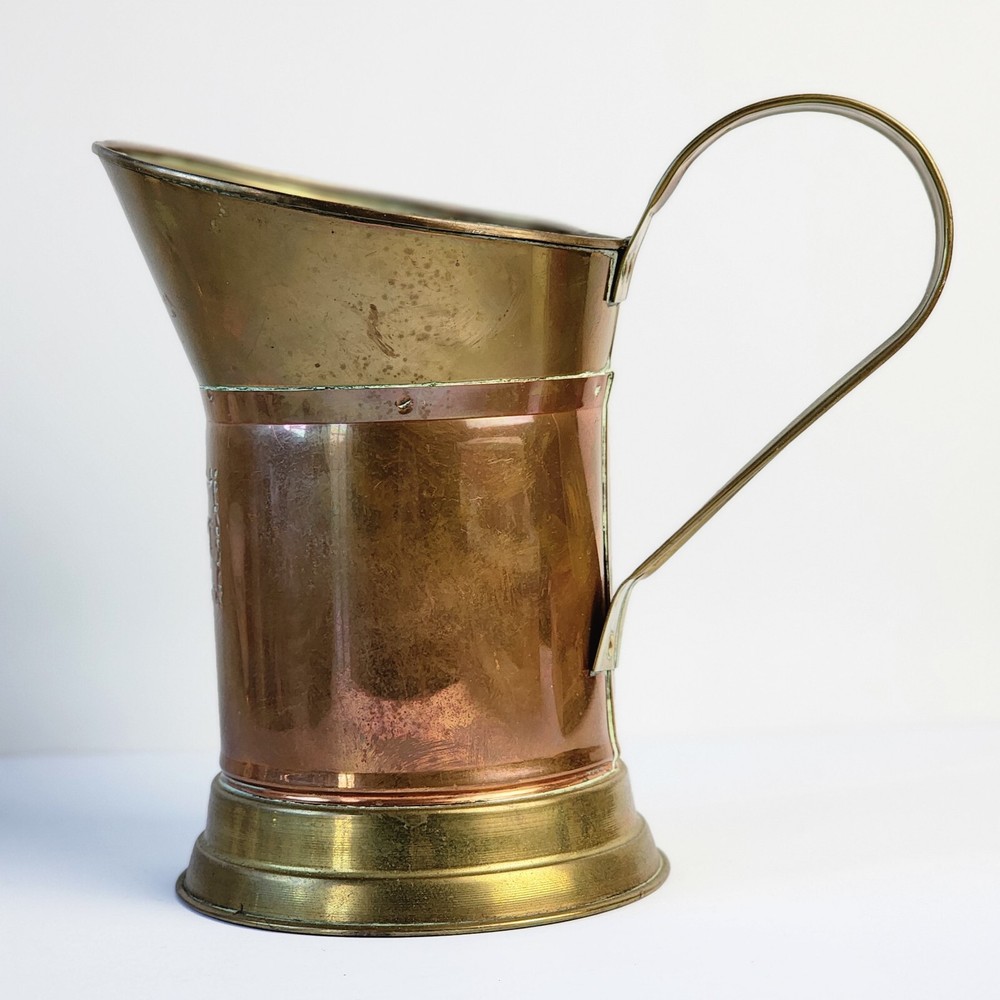 Vtg Copper Brass 1 Liter Pitcher Mug Stein Applied Handle Kitchen Decor