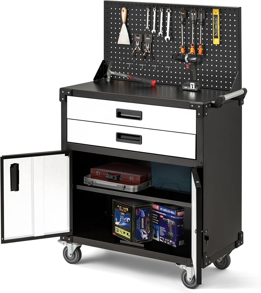 Work Bench with Pegboard Drawers and Cabinets Movable Storage Tool Cabinets