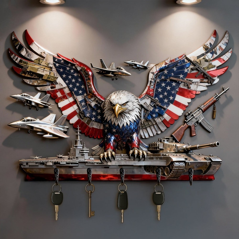 Armed Eagle Key Hanger – Personalized Gift For Veterans & Patriots