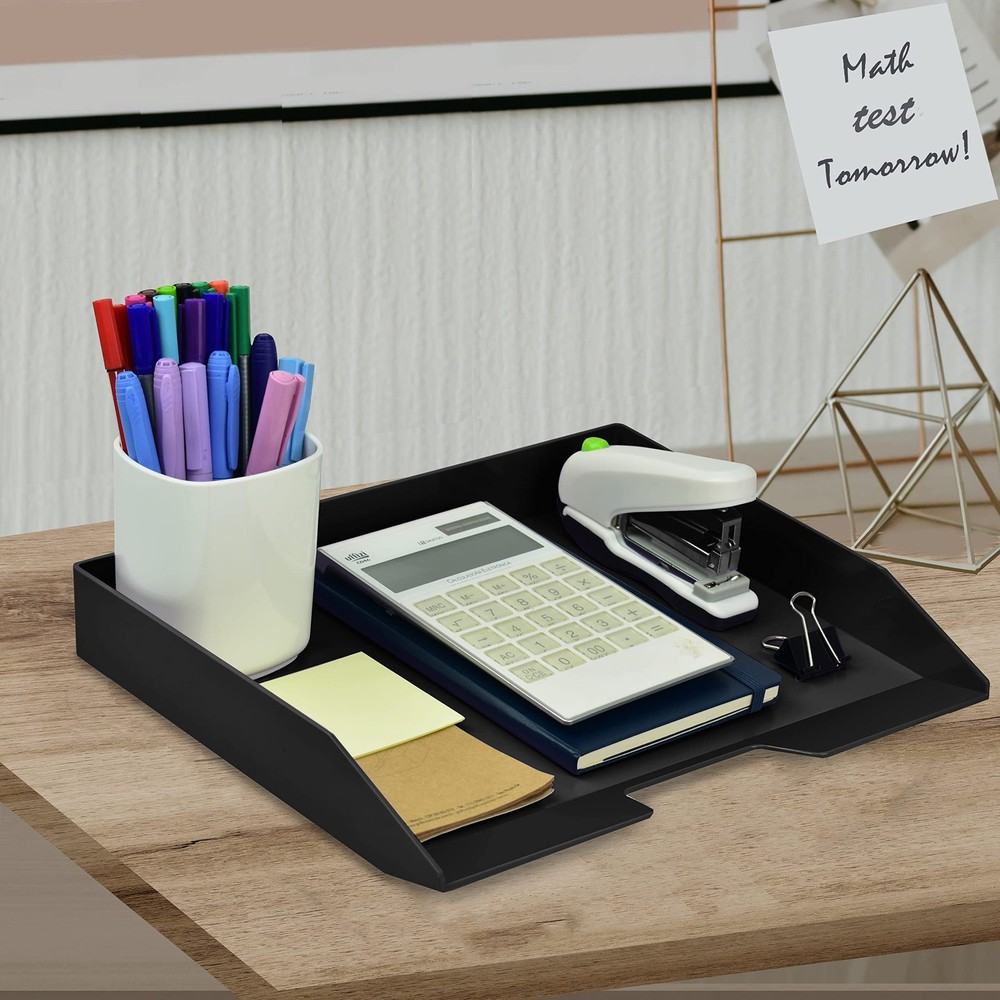 Stackable Letter Tray Single Side Load, Plastic, Desktop File Organizer (Blac...