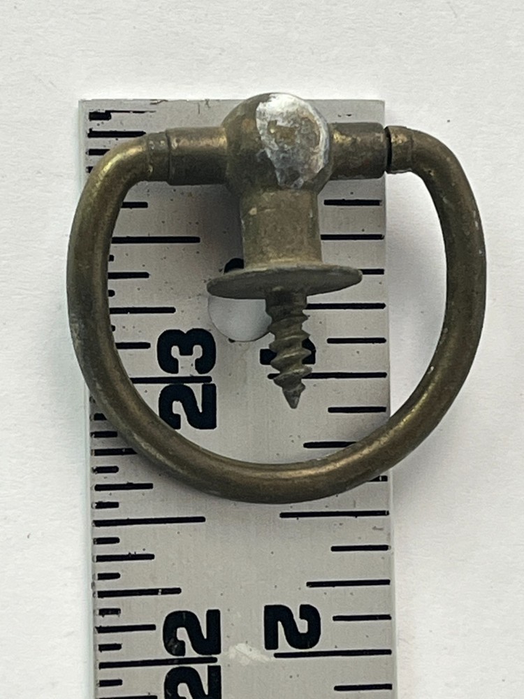 3 Antique Solid Brass Drawer Pulls - Drop Ring Pull Knobs - Victorian Colonial