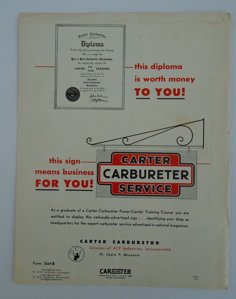 Carter Power Center Fuel Systems Service Training How It Operates 1957