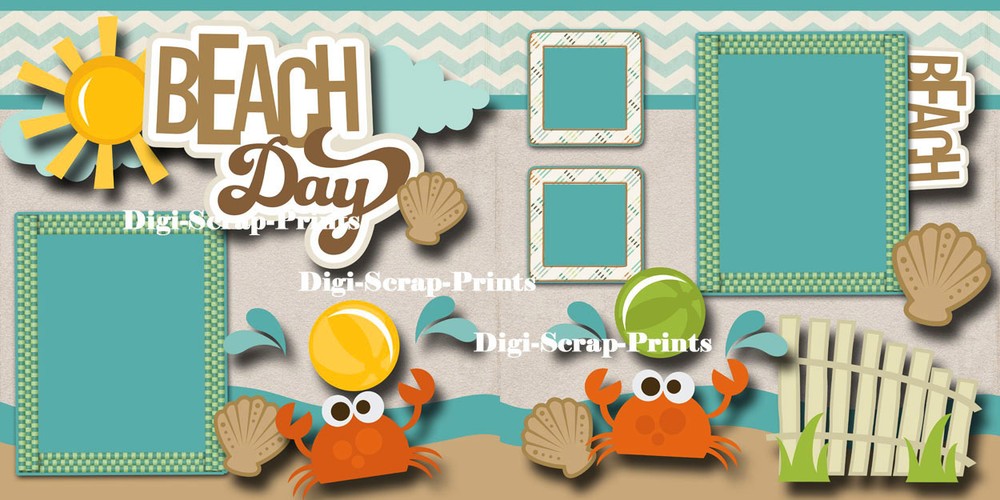 BEACH vacation 2 premade scrapbook pages layout scrapbooking BY DIGISCRAP #A0089