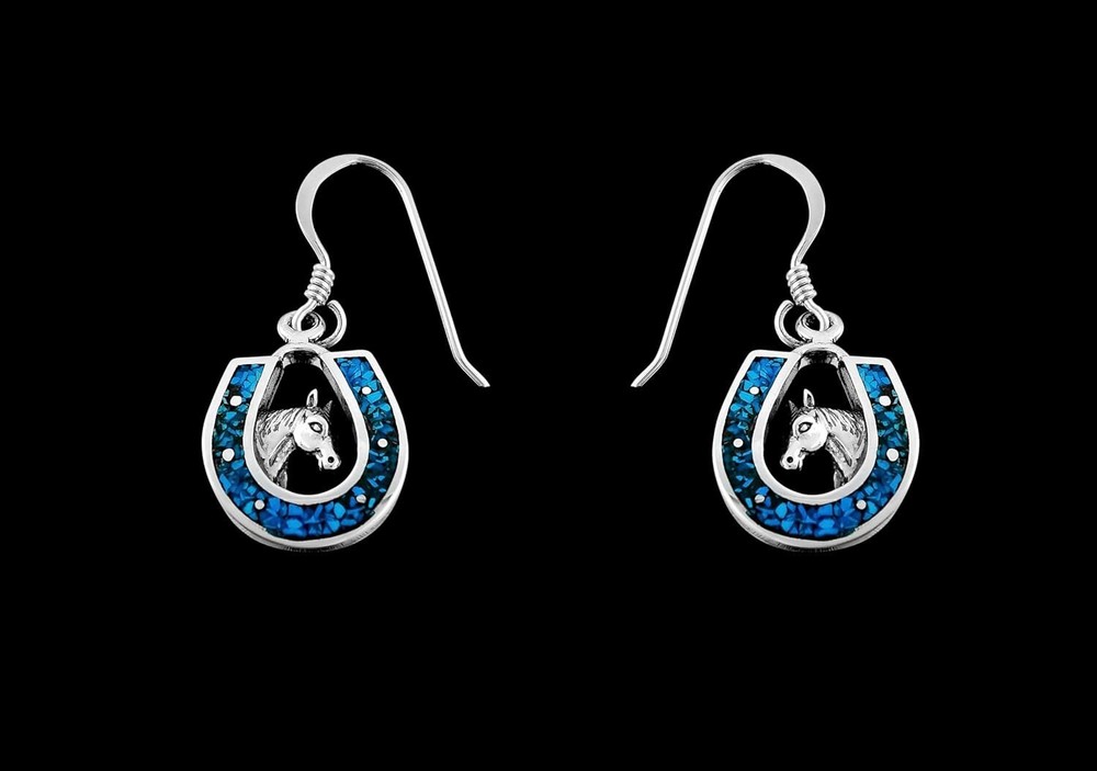 Sterling Silver and Turquoise Horseshoe Bust Dangle Earrings