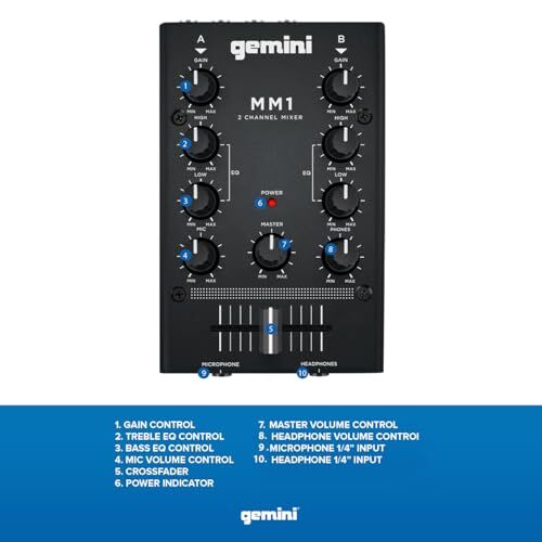 Gemini MM1 2 Channel Mini Analog DJ Mixer