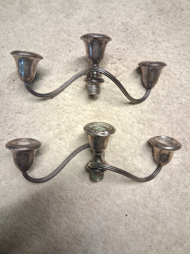 Gorham STERLING Silver 3 Light Candelabra Inserts Weighted 22oz/1.6lbs