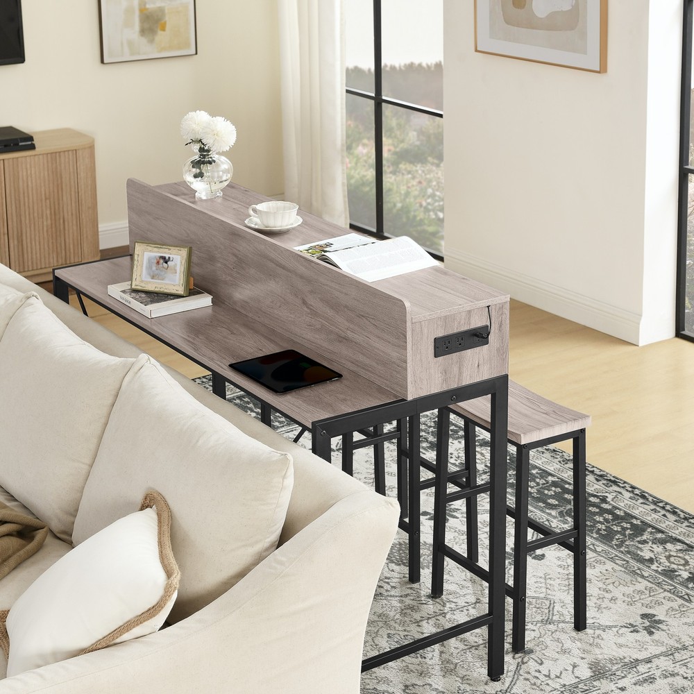 59 inch bar table, dining table, sofa table with power socket and LED light, 3