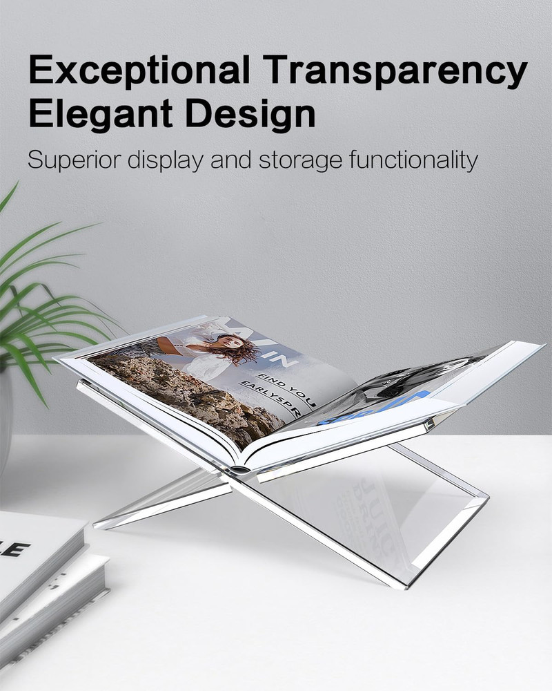 Clear Acrylic Book Stand, Adjustable Height Large Open Book Display Stand Coffee