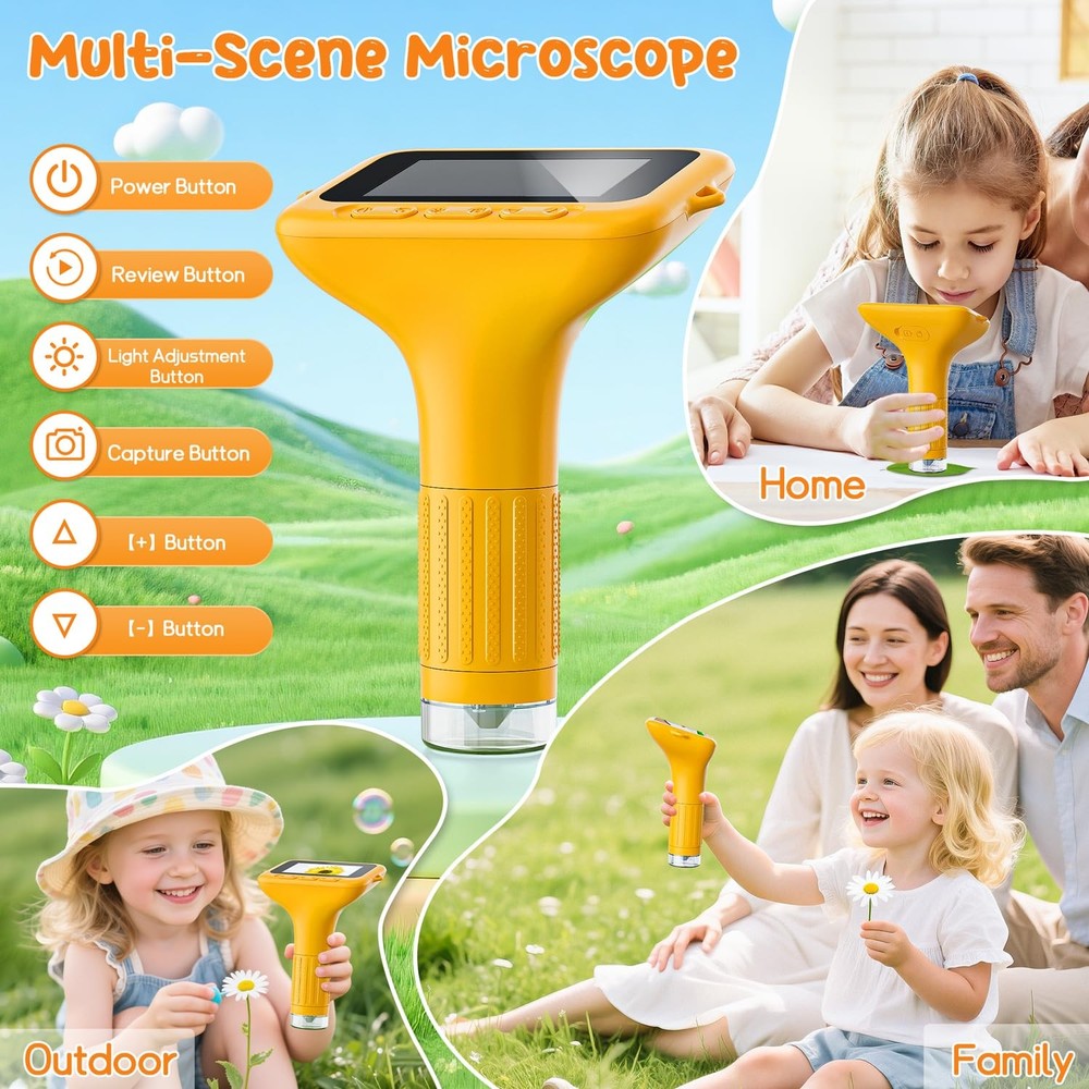 SKYBASIC Digital Microscope for Kids, 3" Screen 1000X Handheld Microscope HD ...