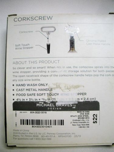 MIB MICHAEL GRAVES Design Wine Bottle CORKSCREW Opener & STOPPER Mint in Box