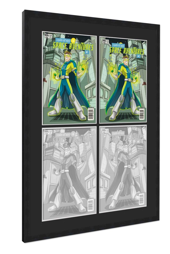 Black Comic Book Frame W/ Black Mat For 4 Current Era Comics in a 2x2 Grid