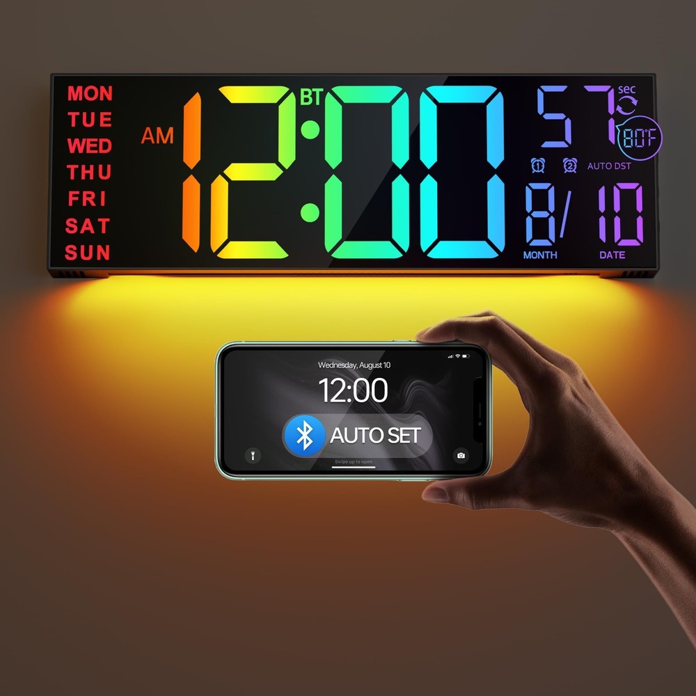 JALL 16.2" Large Digital Wall Clock with Seconds, Bluetooth Sync, A... Fast Ship