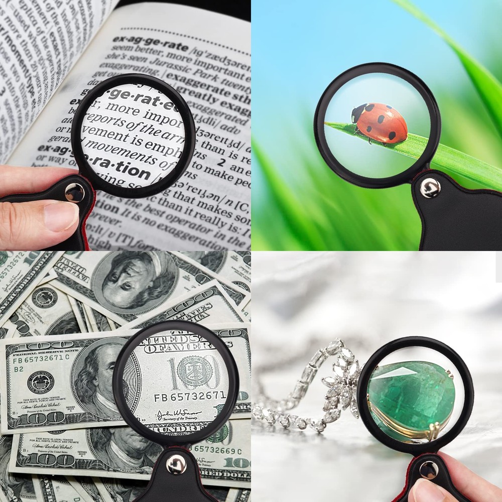 5 Pack Mini Magnifier, Pocket Magnifying Glass Foldable 10x Magnification wit...
