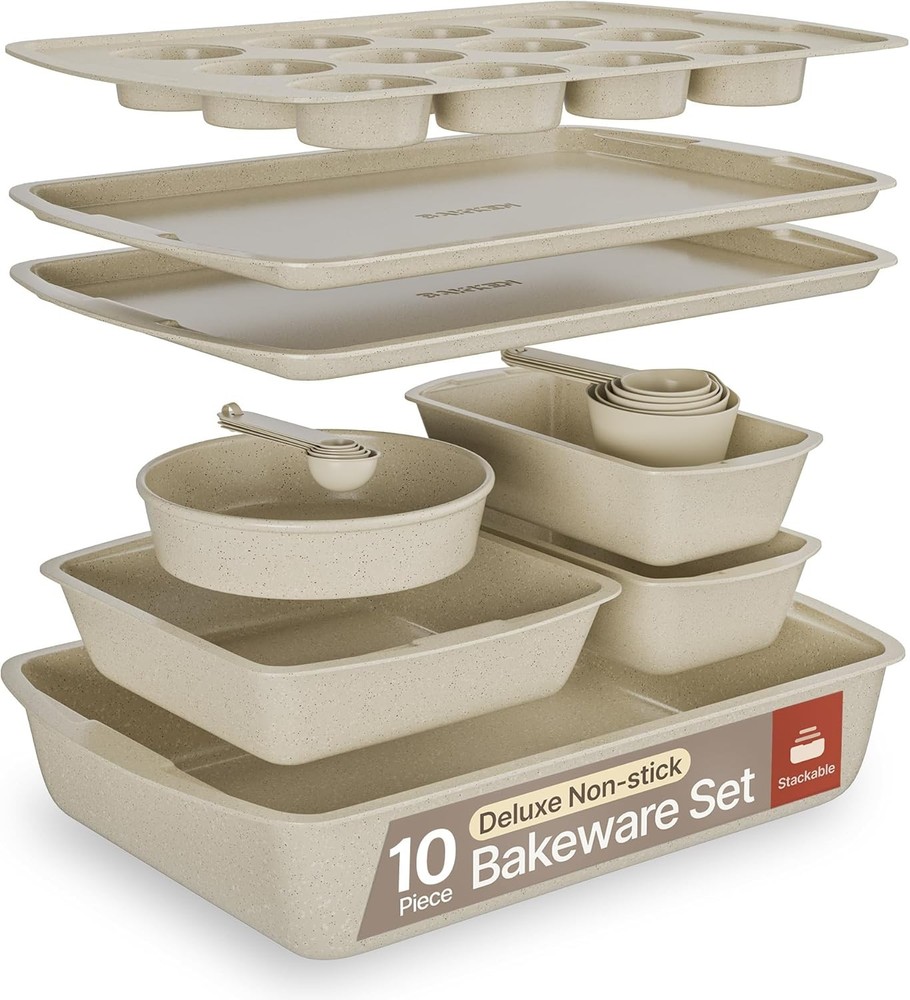 White Marble 10-Piece Bakeware Sets, Nonstick 10 Piece Set,