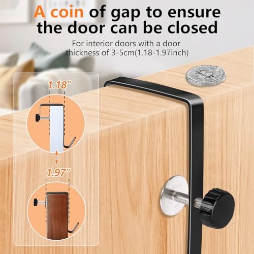 4 Pack Over The Door Hooks, Adjustable， Width range1.18 to 1.97 inchesPrevent