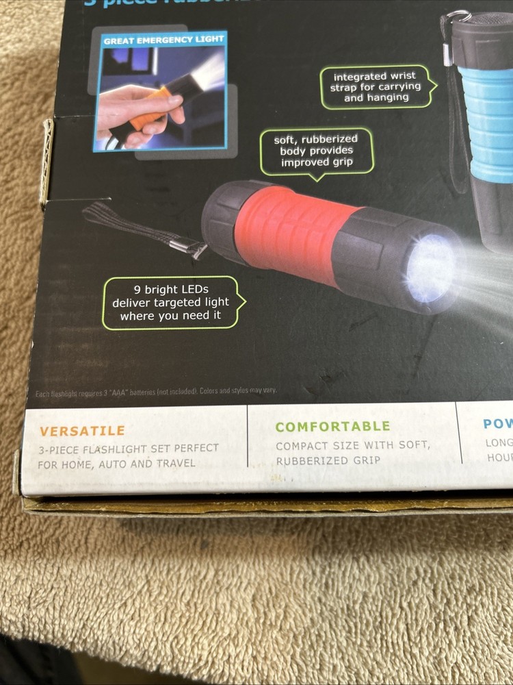 The Black Series 3 Piece Rubberized LED Flashlight. By Shift