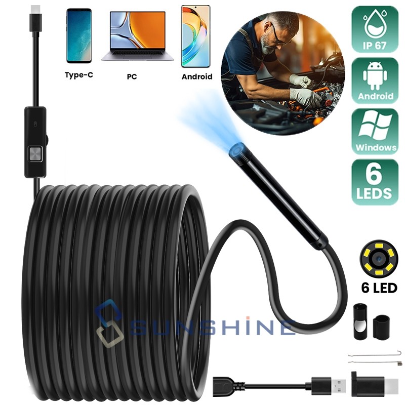 HD Endoscope Borescope 6LED Inspection Snake Camera for Android Type-c Micro USB