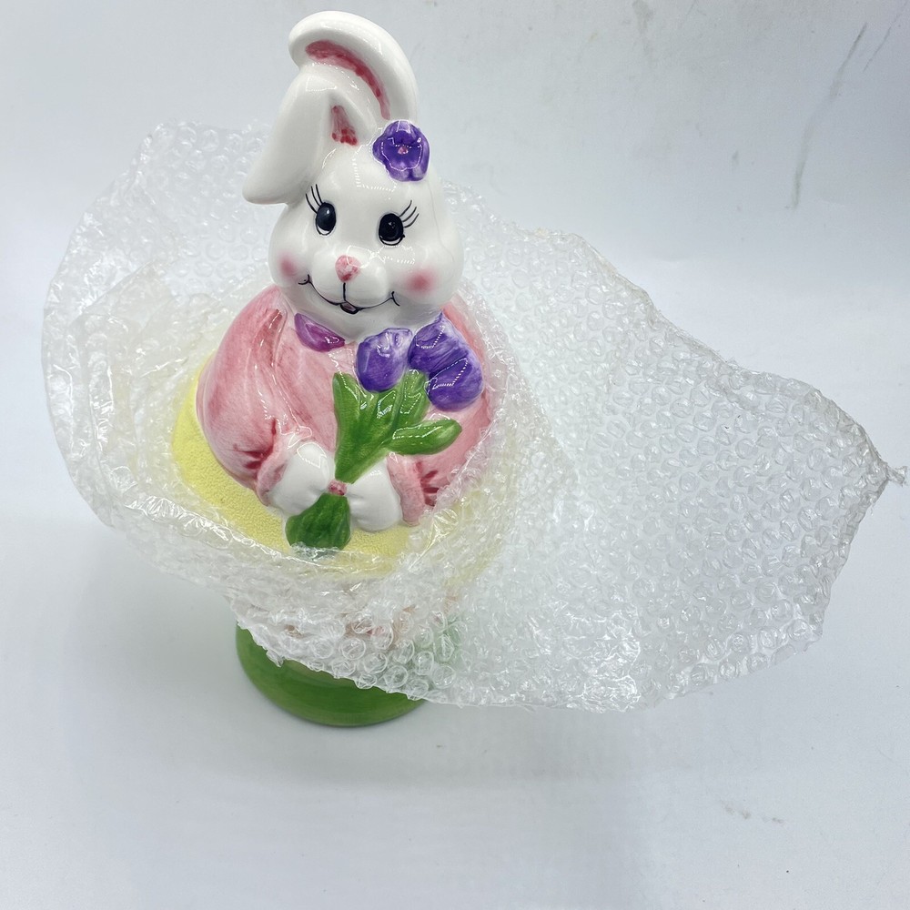 Easter Bunny Rabbit Ceramic Candy Jar W/ Felt Bottom NWOB