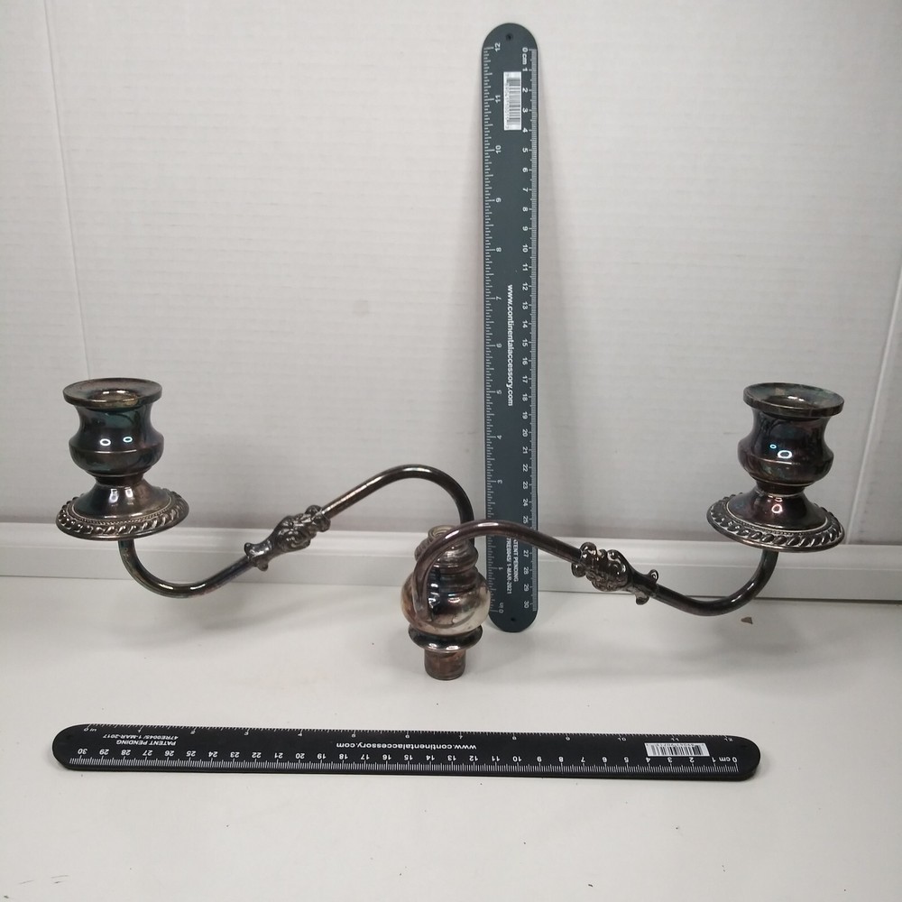 Vtg Silver Plate Insert 2 Arm Ornate Candelabra Replacement Top Section 15" Wide