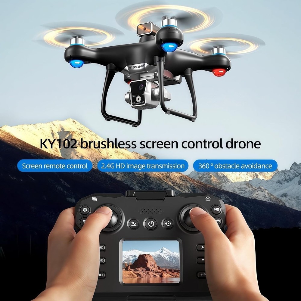 KY102 Drone with Screen Controller SD card, 2 batteries - Black