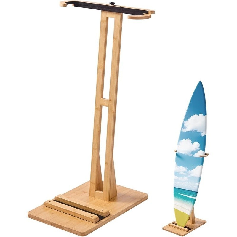 Adjustable Bamboo Surfboard Rack Freestanding Storage Display Stand Anti-Scratch
