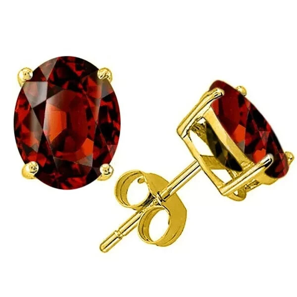 14K Solid Yellow Gold January Garnet Oval Shape Stud Push Back Earrings Gift