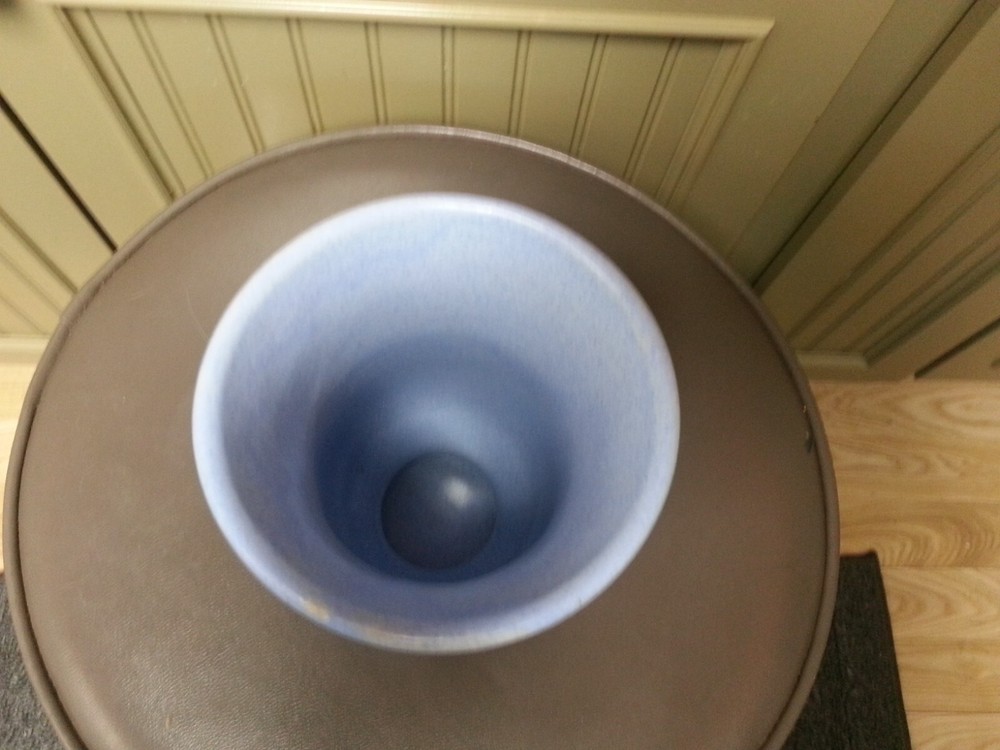 Vtg Ceramic Blue Speckled Vase, Leaf Design