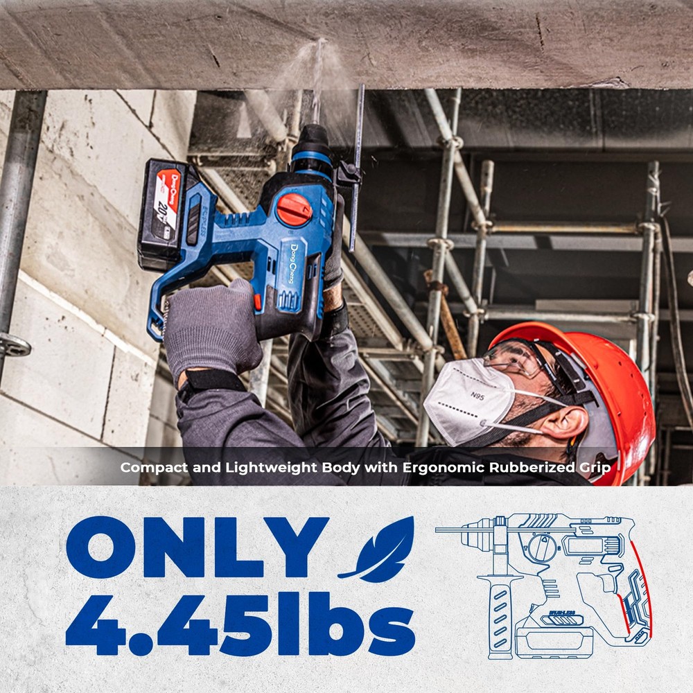 DongCheng 20V Max Cordless Rotary Hammer Drill, 7/8" SDS-Plus, 4 Application ...